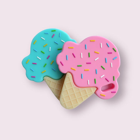 Ice cream teether set with pacifier clip and dust bag (pink)