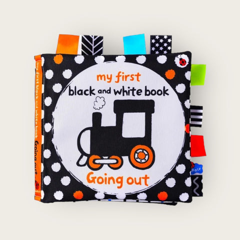 First books: Black and white cloth book (Going out)